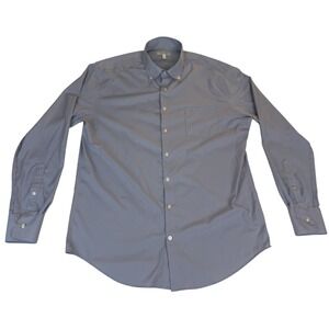 PETER MILLAR Summer Comfort Blue/Gold Check Pattern Long Sleeve Button-Down Sz L